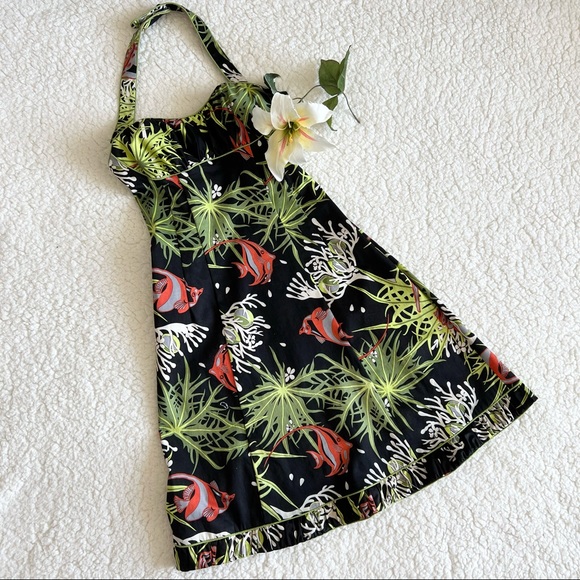 Nanette Lepore Dresses & Skirts - Vintage 1990s Y2K Nanette Lepore Fish Coral Tropical Print A Line Dress Halter K